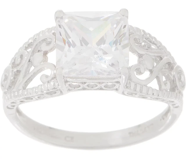 Diamonique CZ Vintage Design Princess Cut Ring Size 6 Sterling Silver Diamonique CZ Vintage Design Princess Cut Ring Size 6 Sterling Silver