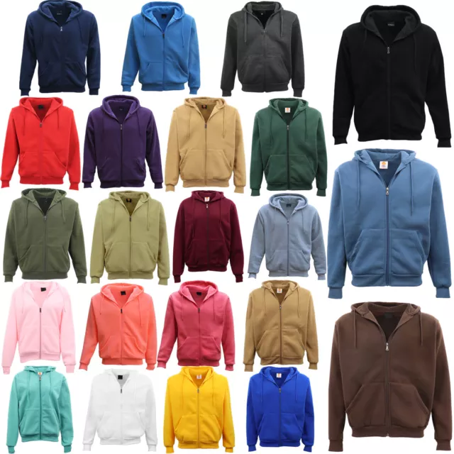 Adult Unisex Zip Plain Fleece Hoodie Hooded Jacket Mens Sweatshirt Jumper XS-8XL