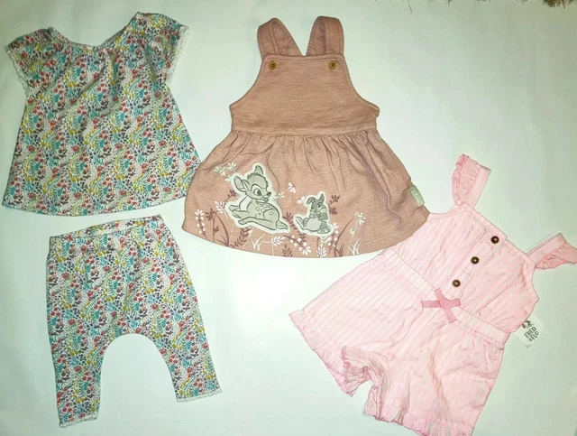 Baby Girls Bundle 0-3 Months Next Floral Outfit Set,New Romper, Disney Pinafore