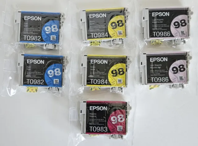 EPSON 98 INK Cartridges  2 Yellow, 2 Cyan, 1 Magenta, 2 Light Magenta Exp.5/23