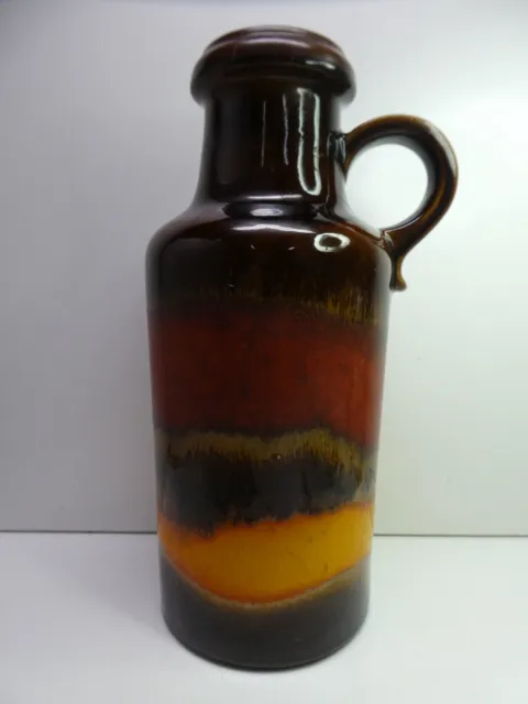 Vintage German Pottery Jug Vase Red Yellow Fat Lava Ceramic Art Studio Ware