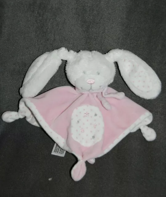 Doudou Plat Rose TEX Baby Carrefour Carré Rond Blanc Etoile Argent  Etat NEUF