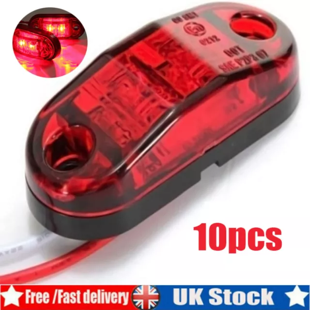 10 Pcs Red 12v 2 Led Side Tail Rear Marker Lamp Lights Truck Lorry Bus E-Marked