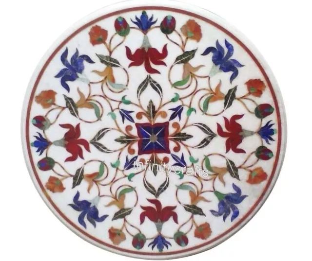 Rond Marbre Café Table Haut Pietra Dura Art Intérieur Coin pour Décor Maison