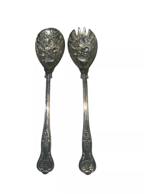 Vintage 1970s Sheffield England Embossed Silver Plate Fruit Serving Spoon 9 Inch