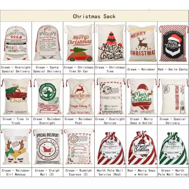 50x70cm Canvas Hessian Christmas Santa Sack Xmas Stocking Reindeer Kids Gift Bag 3