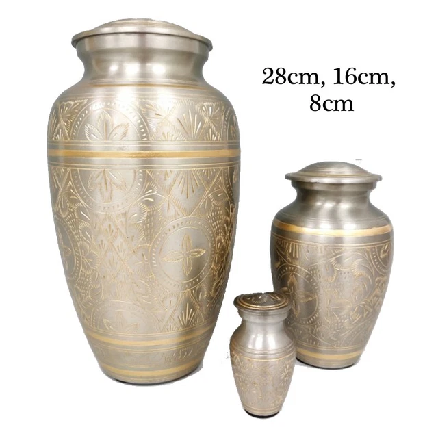 Silver Bronze Floral Patterned Metal Urn for Human/Pet Ashes, Cremation Keepsake