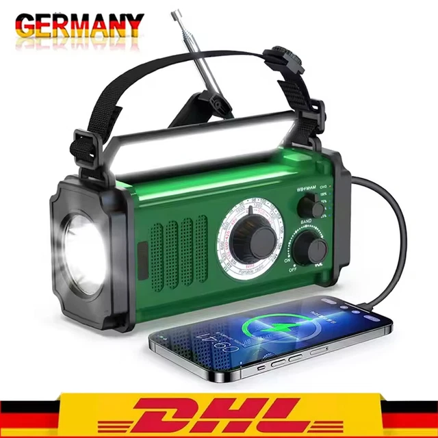 Solar Radio Multifunktion, Bis 10000mAh AM/FM Kurbel LED Tragbares