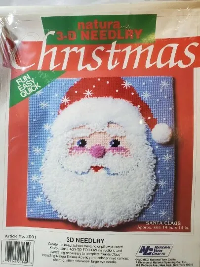 Kit de agujas de Navidad 3D Santa Claus de National Yarn Crafts SIN ABRIR DÉCADA DE 1980 