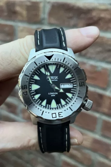 Norsk Automatic Sea Monster Watch, Diver, London Edition, black face.