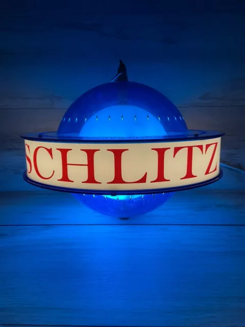 Vintage 1961 Schlitz Beer Lighted Blue Sign Saturn Satellite Globe Light Works🔥
