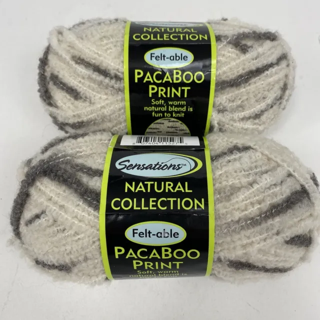 Lot of 2 New Sensations Natural PacaBoo Wool Yarn Cream Charcoal #4750