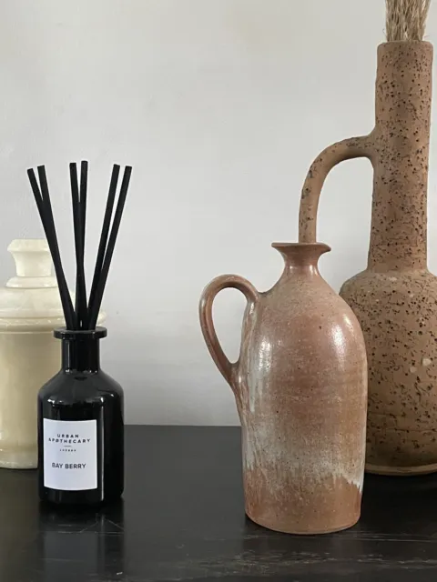 Vintage French Washed Terracotta Stoneware Studio Pottery Olive Pitcher/Vase