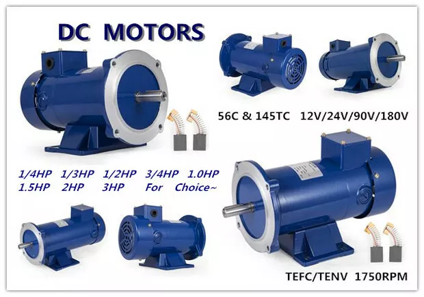 DC MOTOR 1/4~3HP 56C 90/180V 1750RPM Permanent Manget TEFC Dynamic Applications