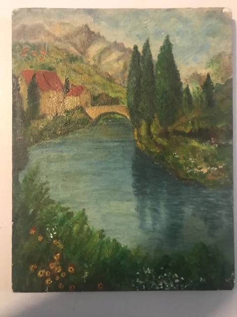 Tableau Paysage Automnal Sur Toile - Style Non Signé - 23,5 X 28,5 Cm