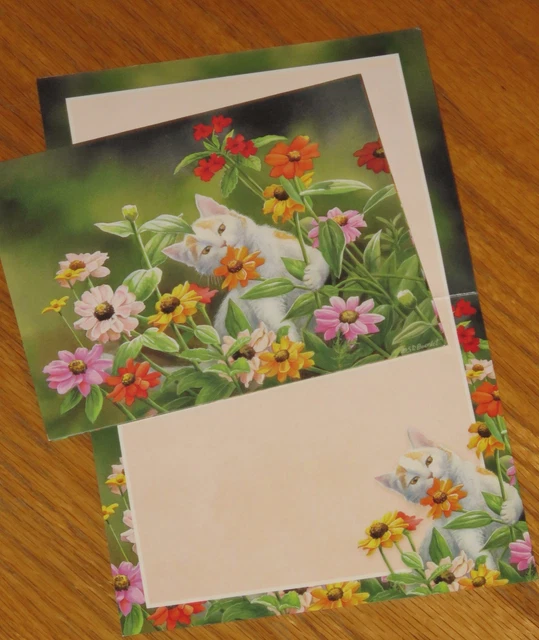 Susan Bourdet Art - Please Don't Eat The Zinnias cat flowers Lang Note Cards 6ct
