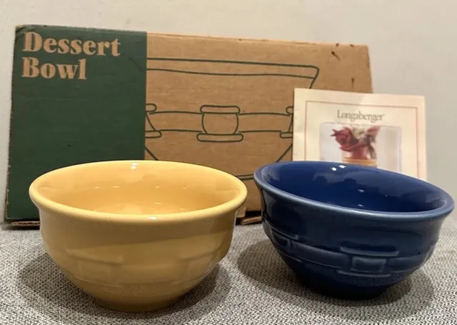 SET 2 LONGABERGER WOVEN TRADITIONS YELLOW & Blue DESSERT Sauce Bowls 4 In