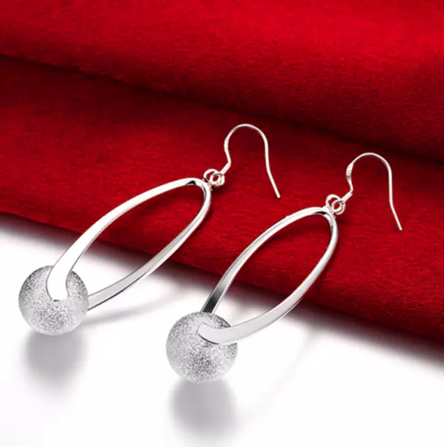 Womens 925 Sterling Silver Beads Ball Inlay Long Drop Dangle Charm Earrings #E28