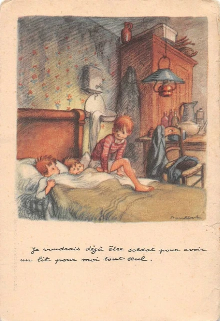 CPA Illustrateur Poulbot - je voudrais être soldat pour avoir un lit à moi