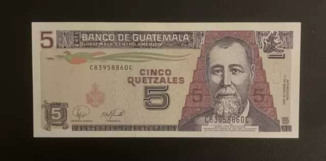 GUATEMALA   5 QUETZAL (P106c) 2007 UNC BANKNOTE