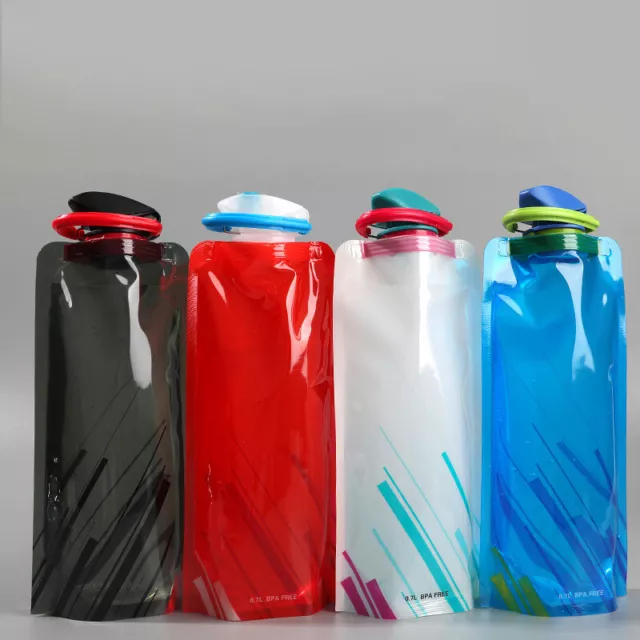 700mL Reusable Sports Travel Portable Collapsible Folding Drink Water Bot-hf