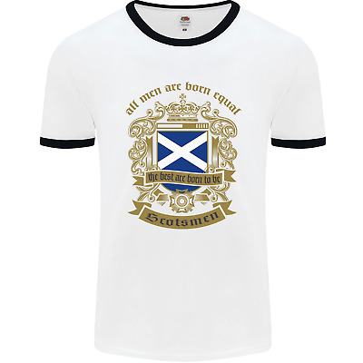 All Men Are Born Equal Scotland Scottish Mens White Ringer T-Shirt