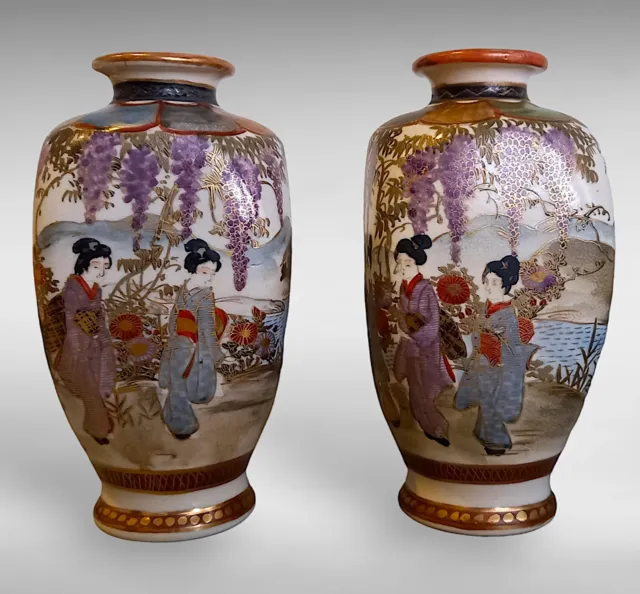 Antique Pair Of Japanese Satsuma Vases By Maruni