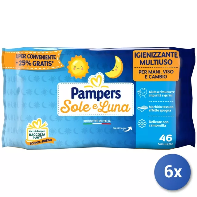 6x Salviette Baby 46 Pampers Sole & Luna Made In Italy