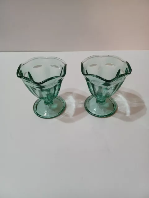Anchor Hocking Teal Aqua Sundae Parfait Cups Dessert Tulip Vintage 2 Set