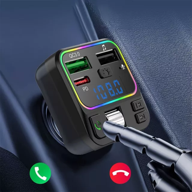 Car FM Transmitter Type-C PD Fast Charging QC 3.0 Charger With Atmosphere Lam rf