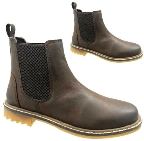 Femmes à Enfiler Cuir Ciré Marron CHELSEA Élastique Bottines Chaussures Pointure