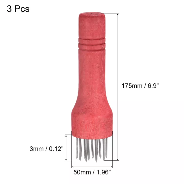 Stainless Steel Meat Tenderizer Needle Nails with Wooden Handle, Red 3 Pack 2