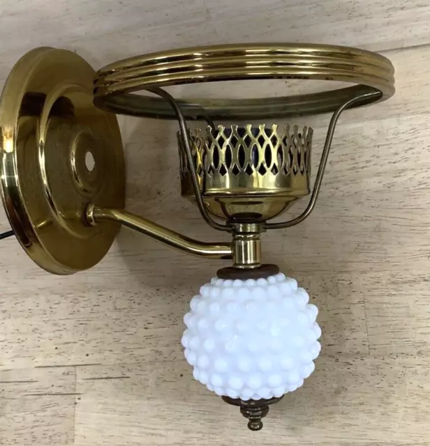 WALL SCONCE LAMP Hobnail White Milk Glass Brass Wall Mount Light Fixture