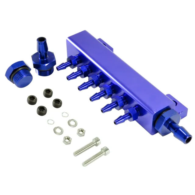Unterdruck Verteiler Set Universal CNC Aluminium Ladedruck Vakuum Anschluss Blau