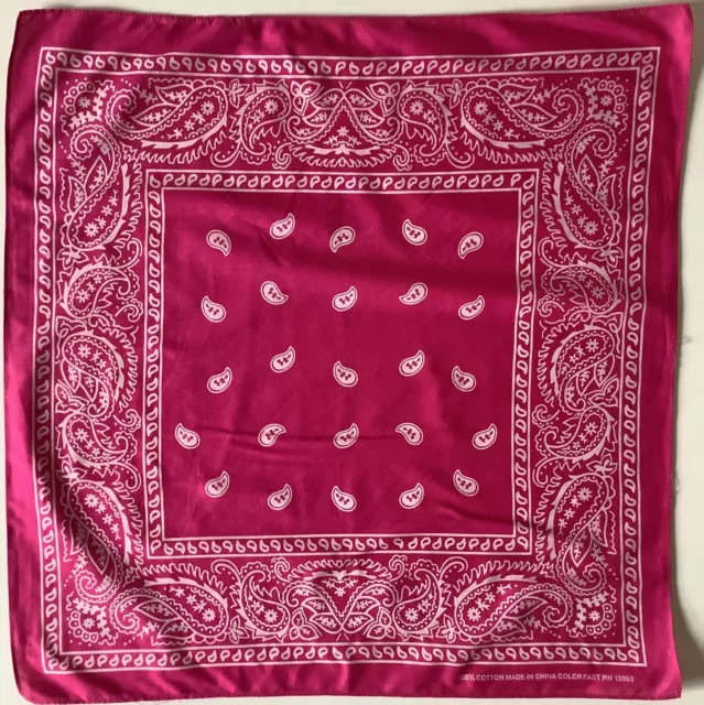 41 A Pink Paisley Design 21 Inch Square Vintage 100% Cotton Bandana Head Scarf