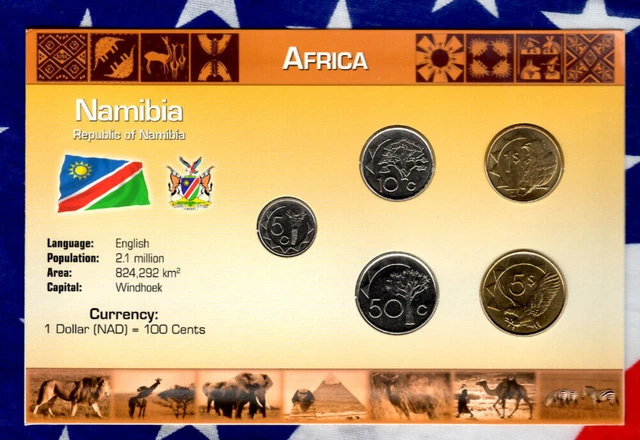 Littleton World Coin Set Namibia  UNC 1993-2008 $5 1993 $1, 50 Cents 2008