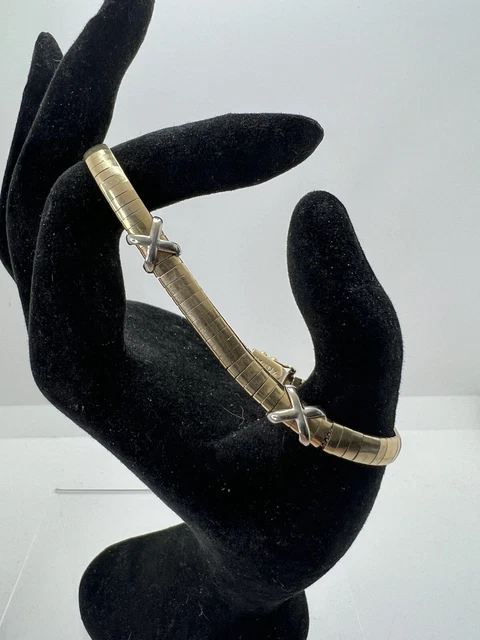 Vintage 14K Yellow and White gold Omega Bracelet With X 7.5 inch Vintage 14K Yellow and White gold Omega Bracelet With X 7.5 inch