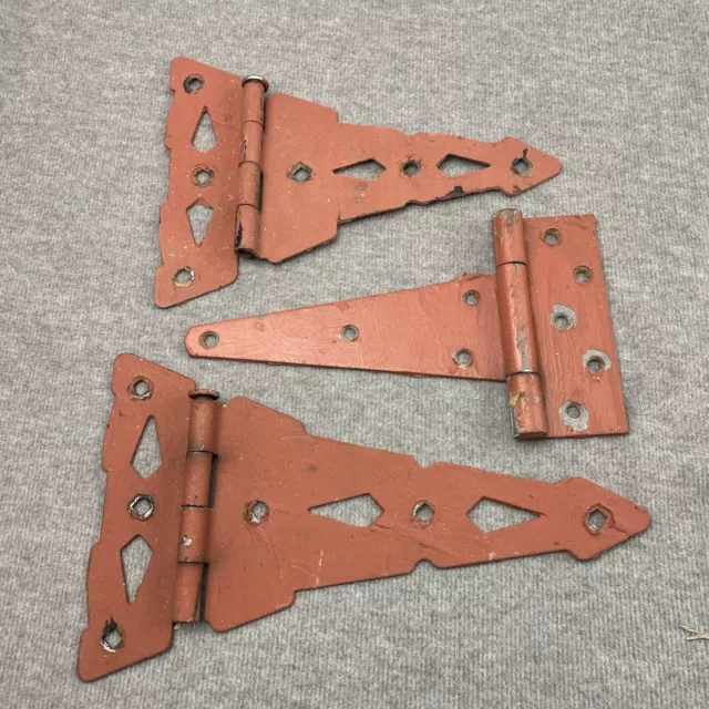 Vintage Old Barn Door Shed Cabin Salvaged Hinges Rusty Patina Painted Lot Of 3