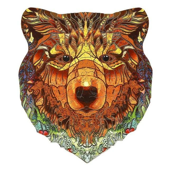 Wooden Puzzles Animal Shaped Wood Box Adult Kids Bear Lion Butterfly Parrot Fox