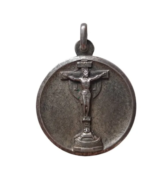 *HH* Medaglia Religiosa Votiva Devozionale Crocifisso Croce Cristo Argento Medal