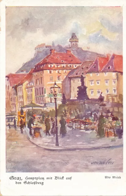 AK aus Graz, Hauptplatz mit Blick auf den Schlossberg, Steiermark  (C42)