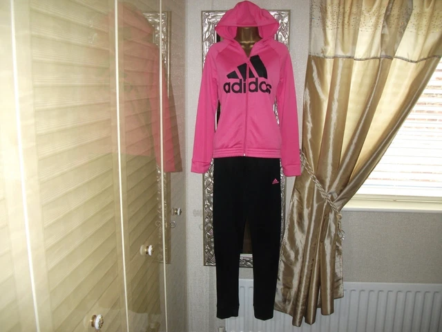 Tuta Completa Adidas Ragazza Rosa/Nero Foderata In Pile Età 13-14 Anni