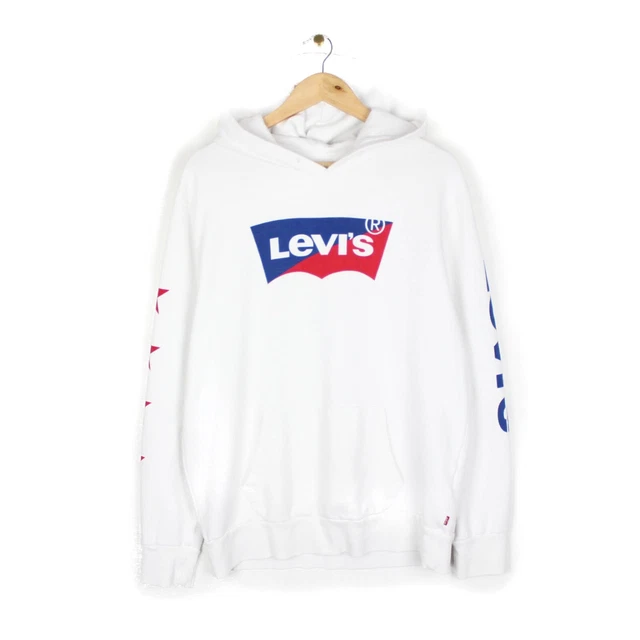 Levis Batwing Hoodie White Spell Out Sweatshirt Mens Size L