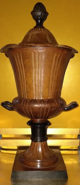 Jardinière Vase Urn Trophy Style Metal Double Handle Lidded Vintage