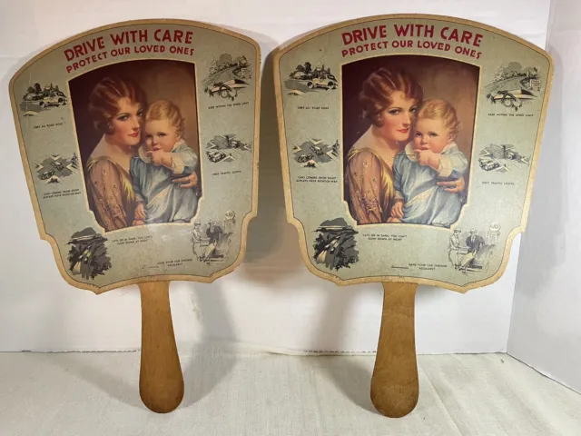 Fan on Stick Harleysville Insurance Antique Drive with Care Lot of 2 Cardboard
