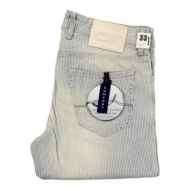 Jacob Cohen J688 COMFORT Pantalon Hommes 5 Poche Jeans Bleu Blanc Rayures Neuf