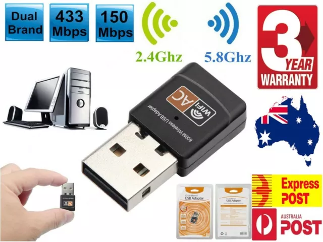 Dual Band 600Mbps USB WiFi Wireless Dongle AC600 Lan Network Adapter 2.4GHz 5GHz