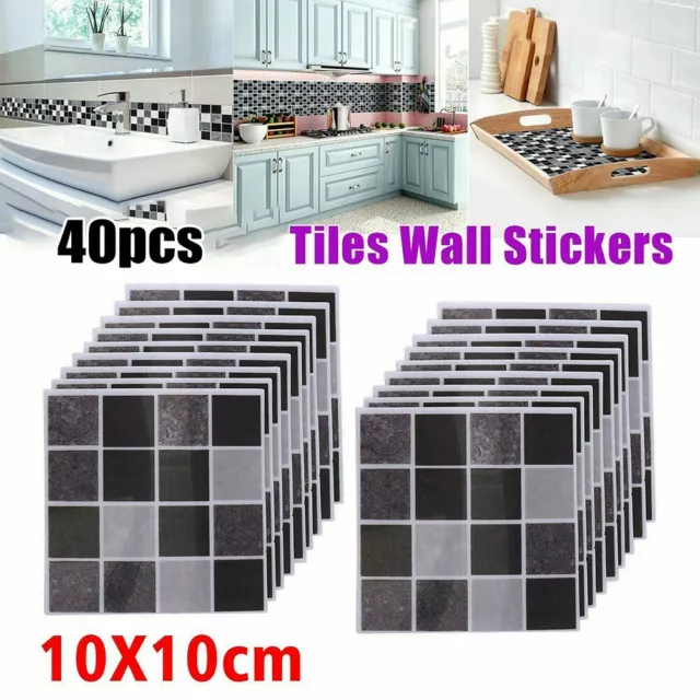 40PCS Tuile Stickers Cuisine Salle de Bain Crédence Autocollant Mural Bâton