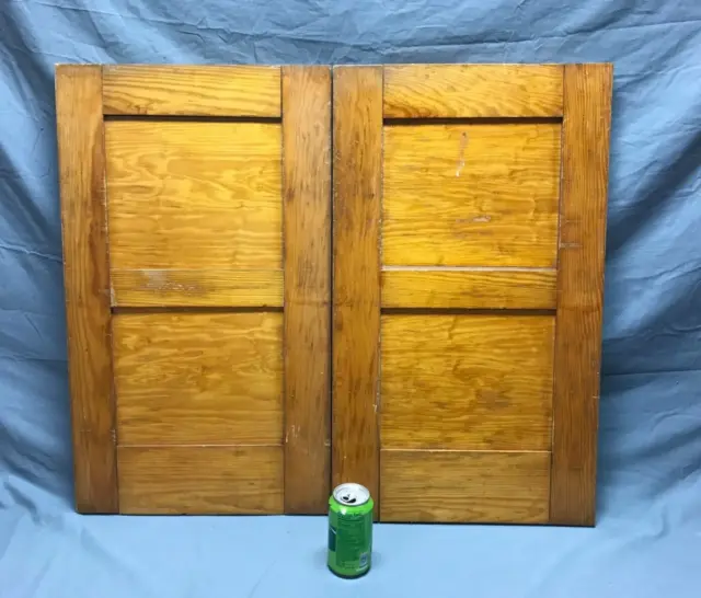 Pair Antique Natural Wood Cupboard Doors 17x29 Cabinet Kitchen VTG Old 461-23B 2