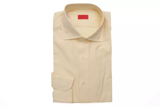 NWT ISAIA Napoli Yellow Micro Check Cotton Spread Collar Dress Shirt 16 41